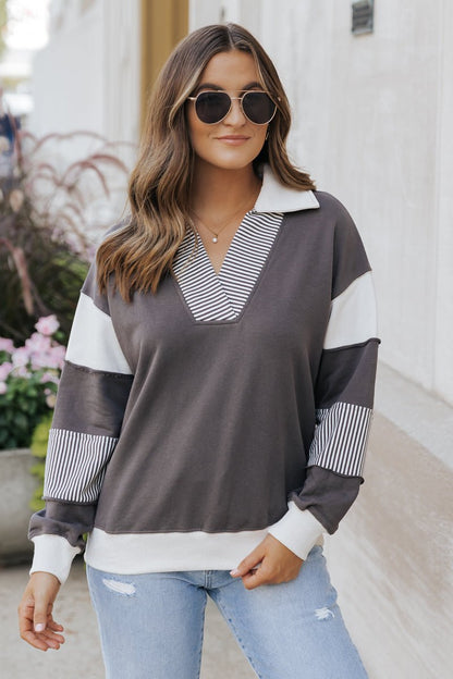 Charcoal Color Block French Terry Sweatshirt | Pre Order - Magnolia Boutique