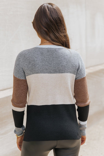 Charcoal Color Block Ribbed Sweater - Magnolia Boutique