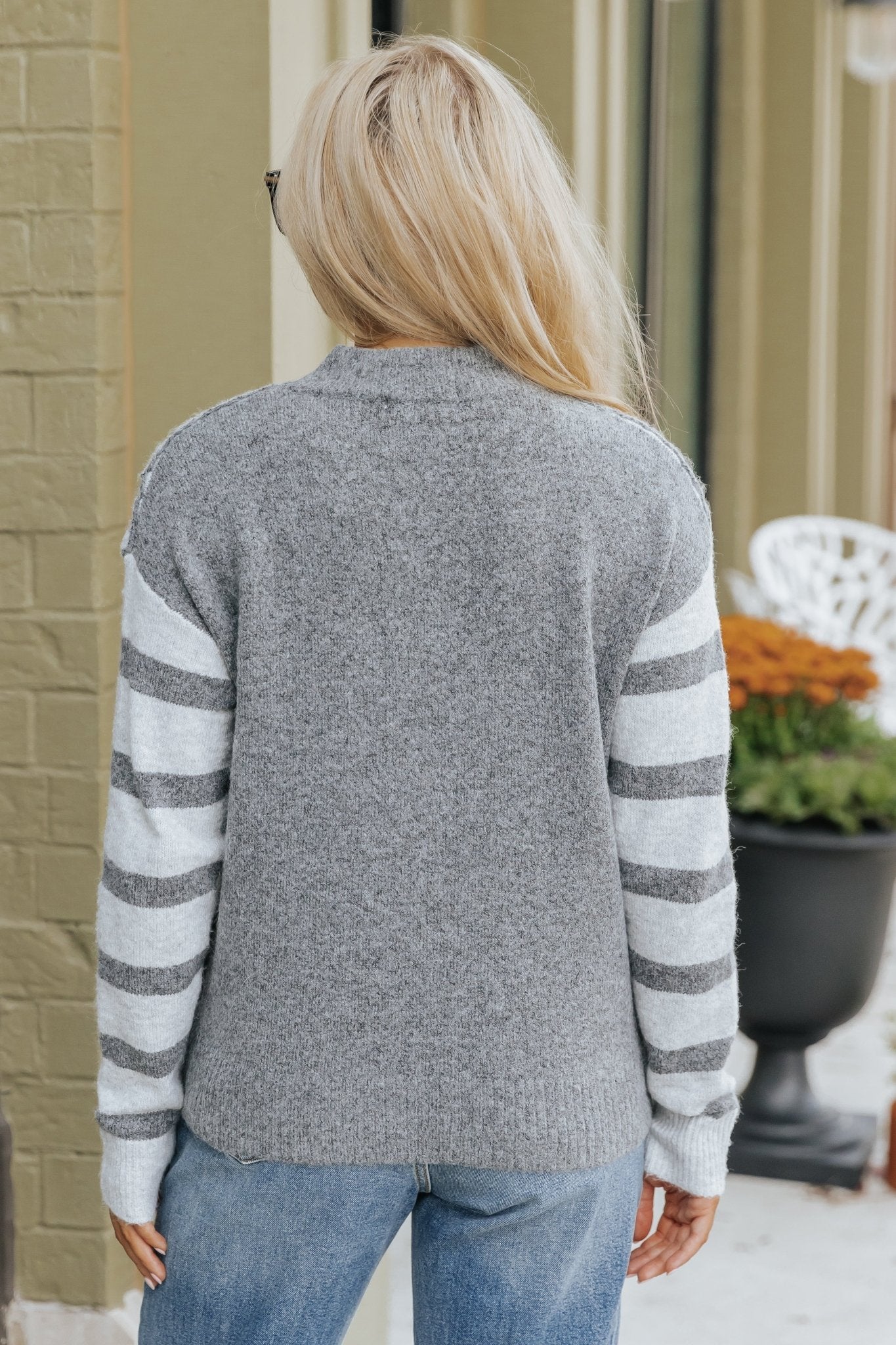 Charcoal Stitch Detail Color Block Striped Sweater - Magnolia Boutique