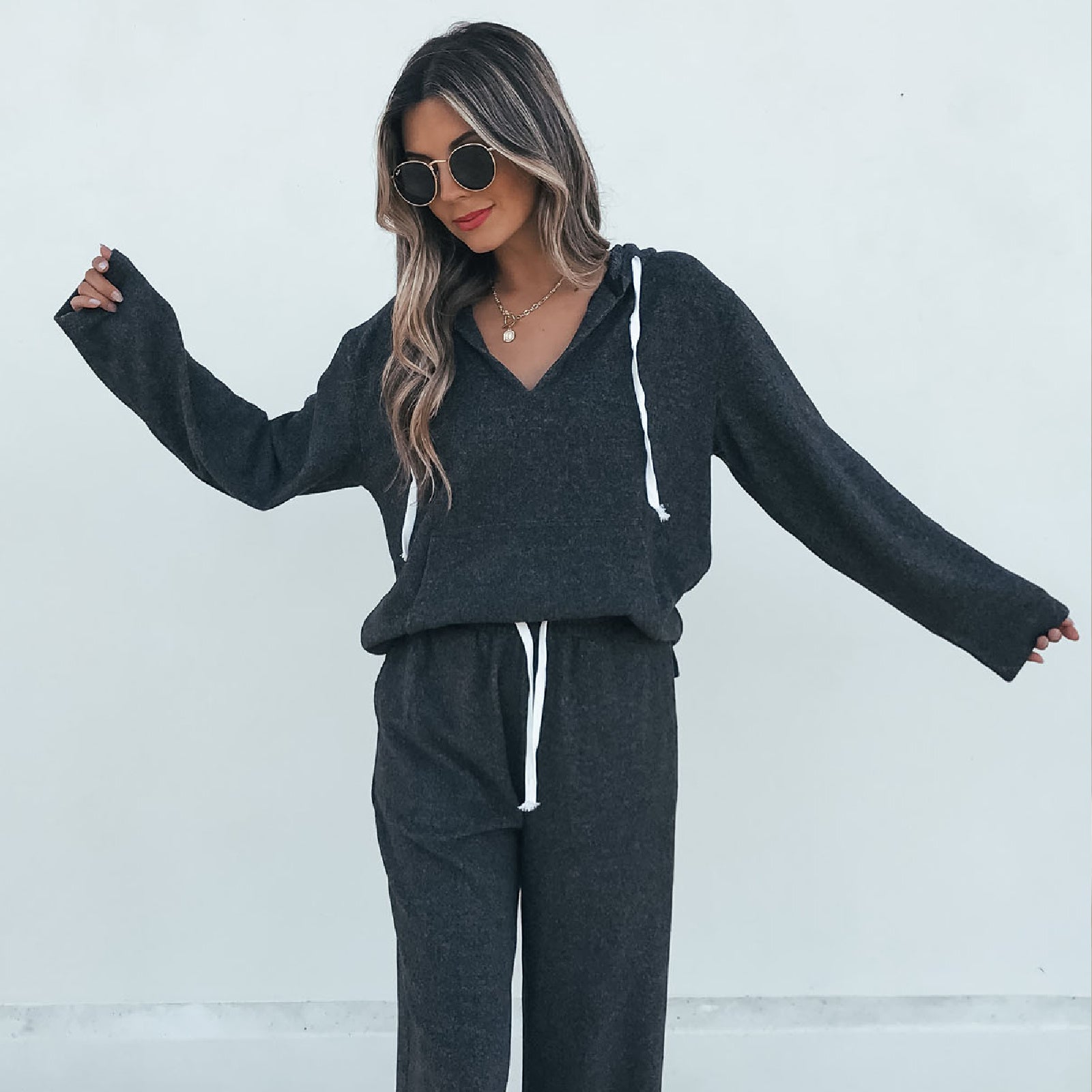 dark grey hoodie and sweatpant