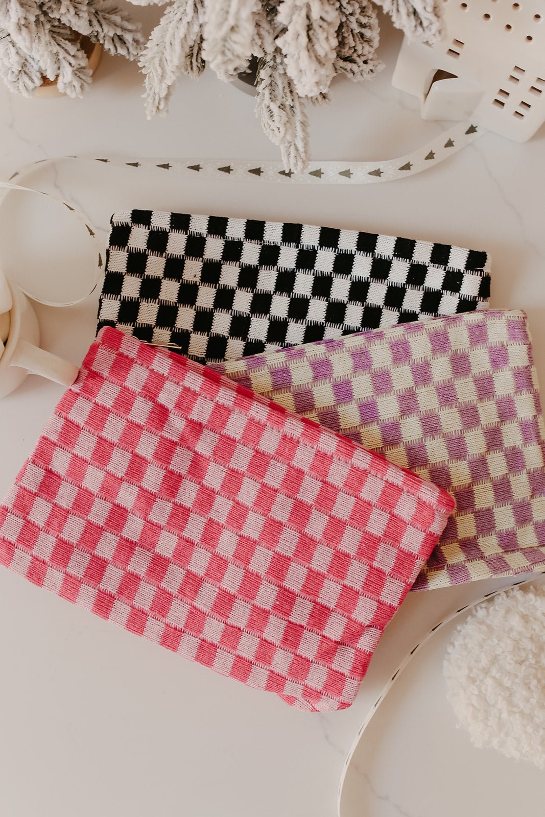 Checkered Cosmetic Makeup Bag - Magnolia Boutique