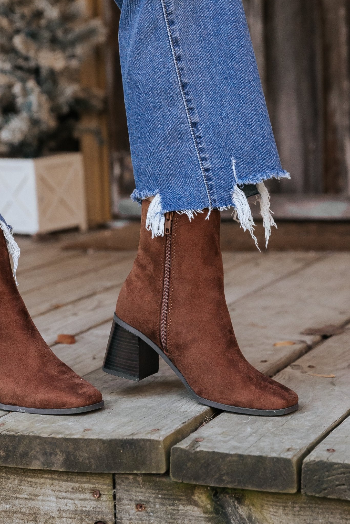 Chestnut Faux Suede Heeled Ankle Booties - Magnolia Boutique