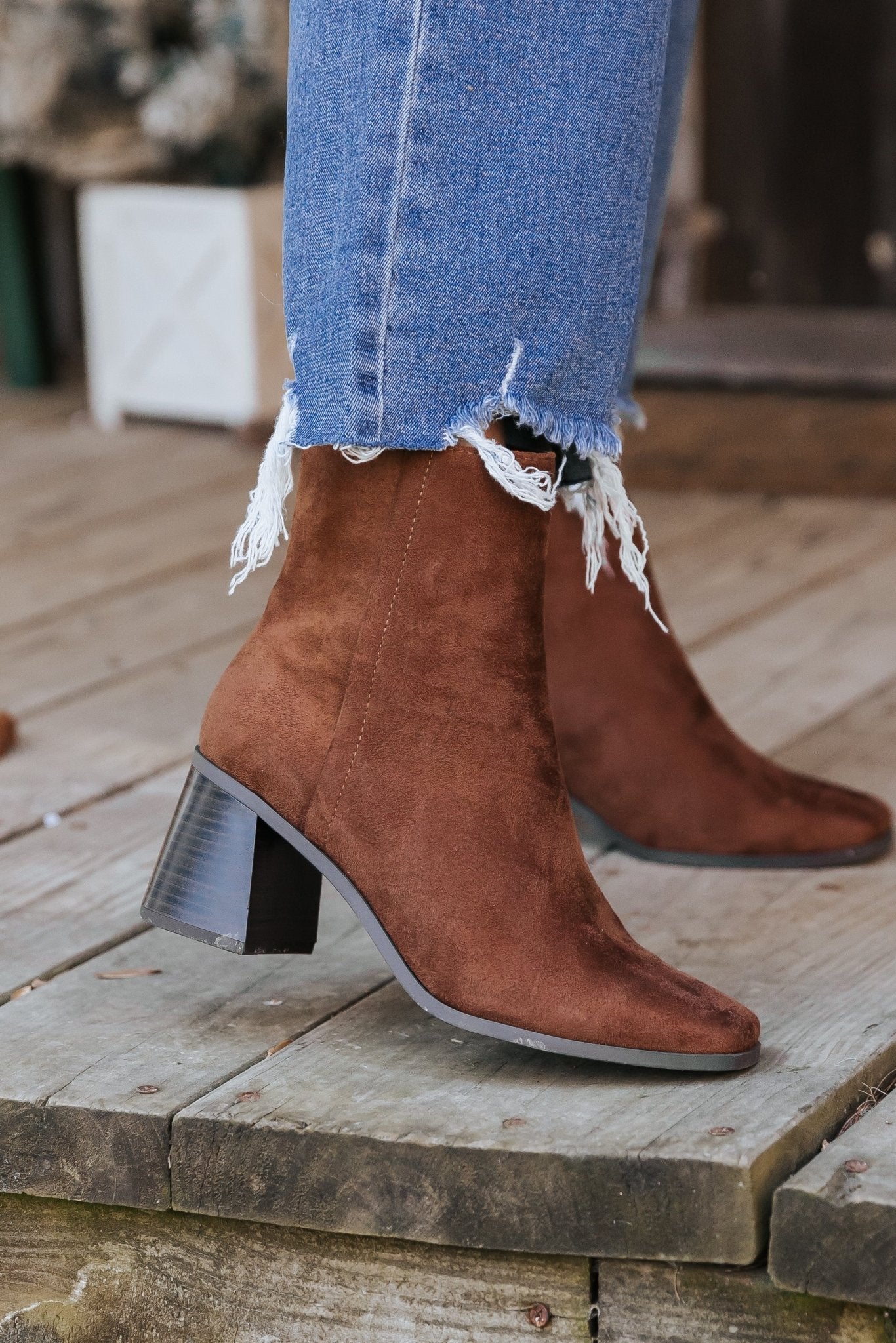 Chestnut Faux Suede Heeled Ankle Booties - Magnolia Boutique