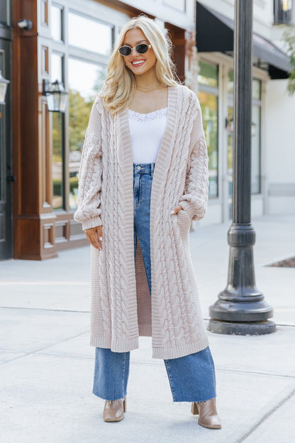 Chunky Cable Knit Duster Cardigan - Light Beige - Magnolia Boutique