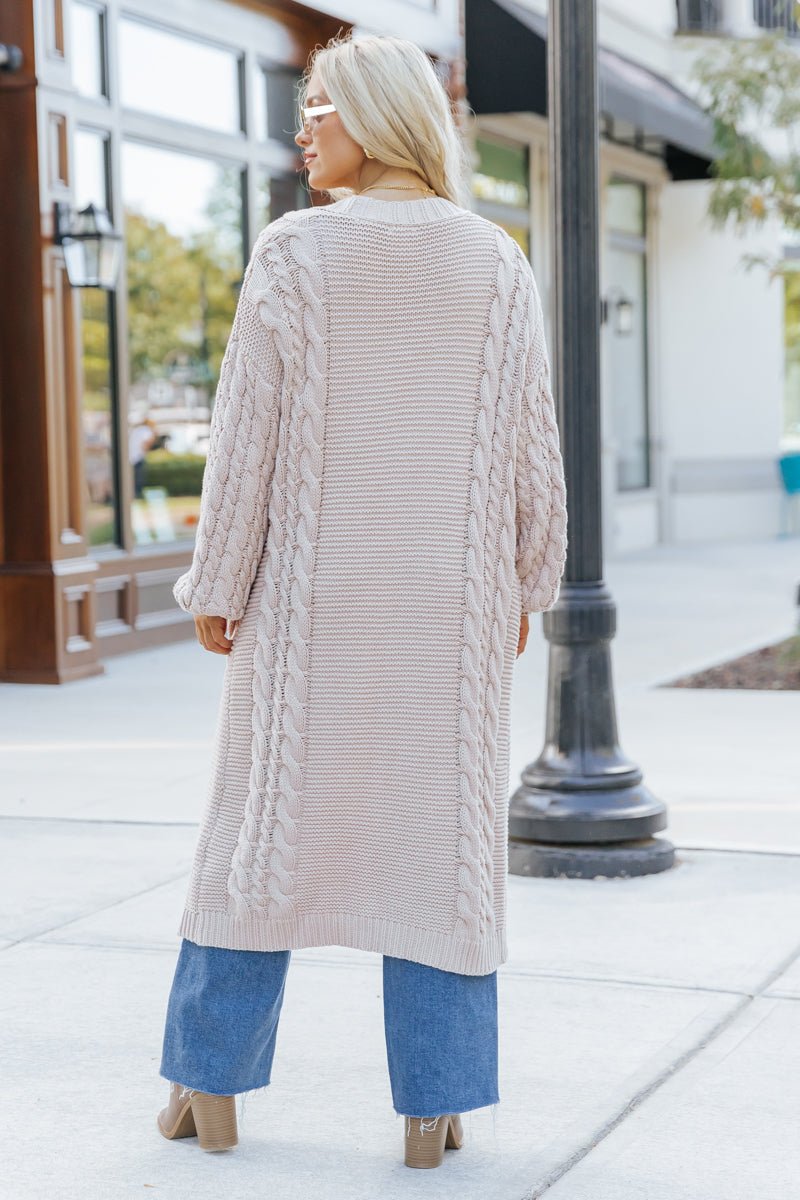 Chunky Cable Knit Duster Cardigan - Light Beige - Magnolia Boutique