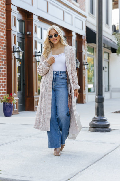 Chunky Cable Knit Duster Cardigan - Light Beige - Magnolia Boutique