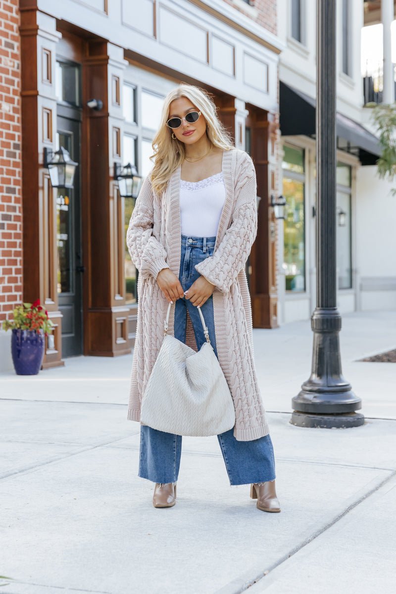 Chunky Cable Knit Duster Cardigan - Light Beige - Magnolia Boutique