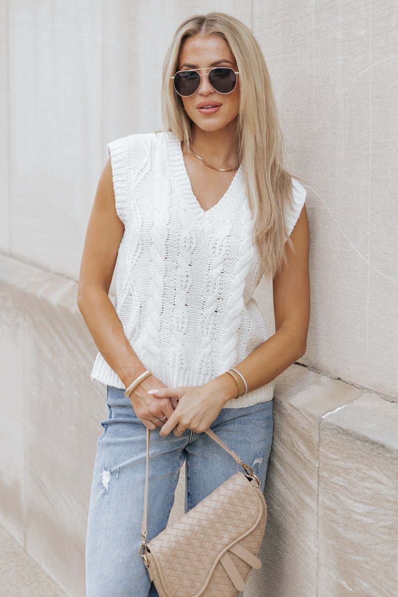 Chunky Cable Knit Sweater Vest - Cream - Magnolia Boutique