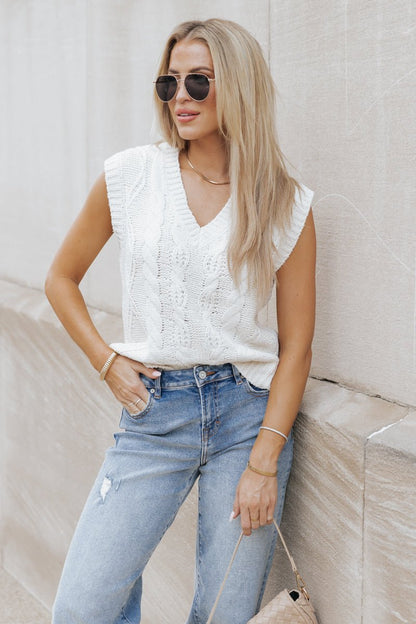 Chunky Cable Knit Sweater Vest - Cream - Magnolia Boutique