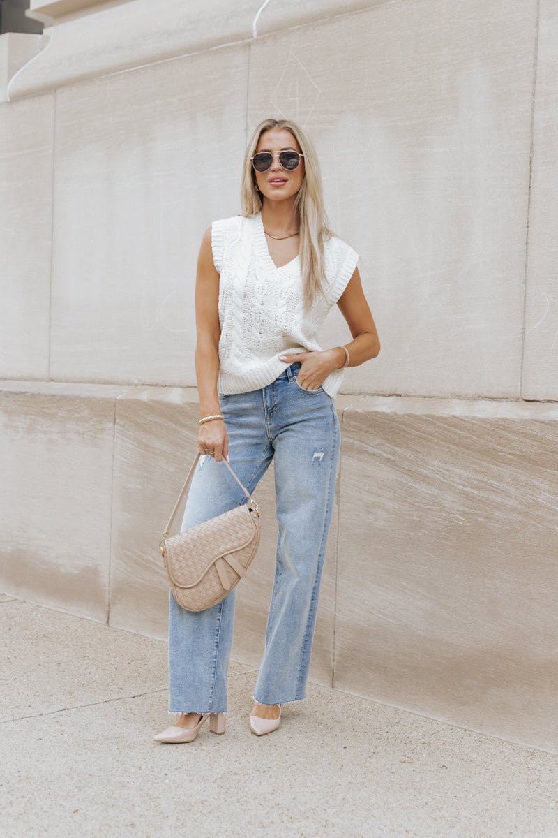 Chunky Cable Knit Sweater Vest - Cream - Magnolia Boutique