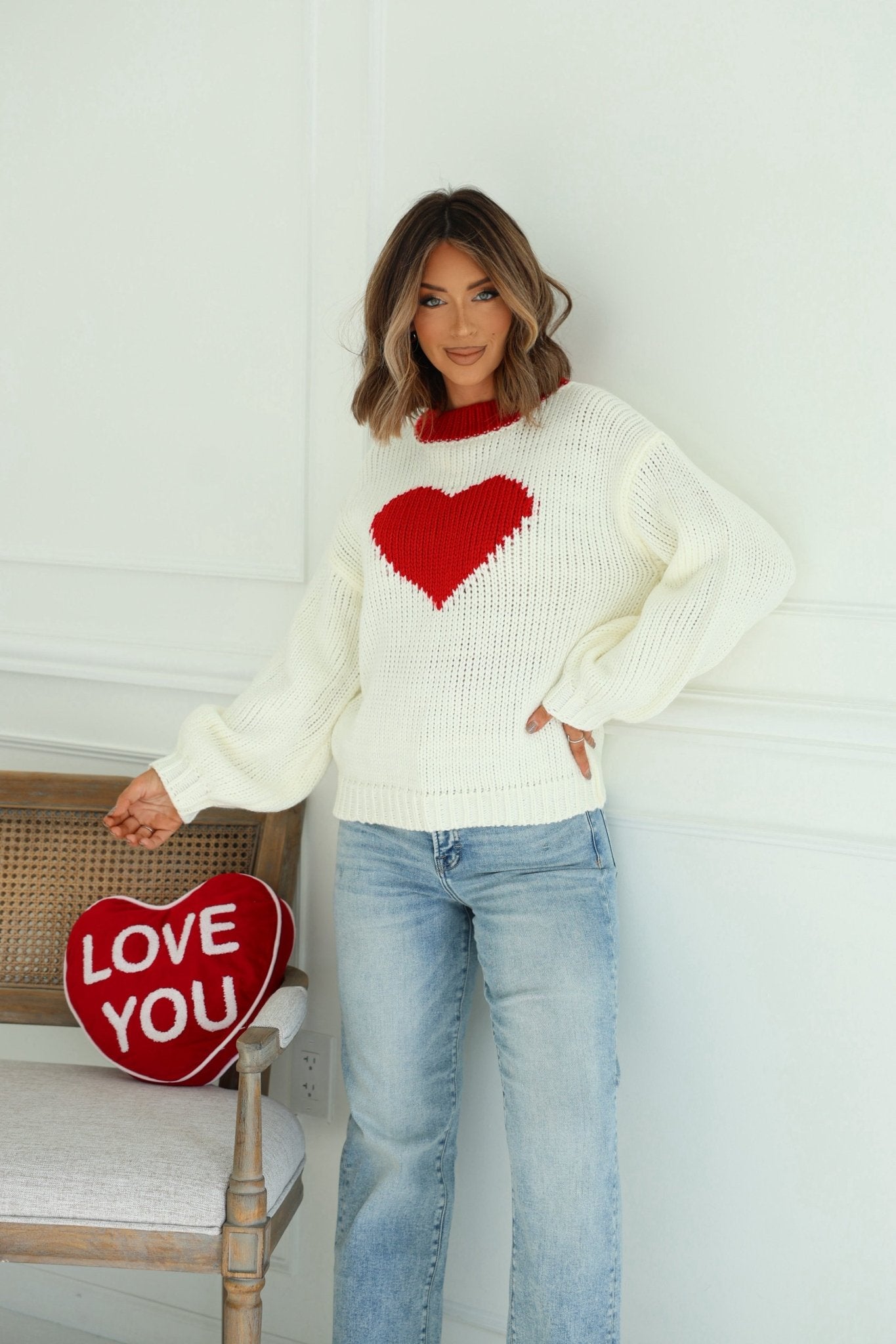 Chunky Cream Heart Shape Sweater