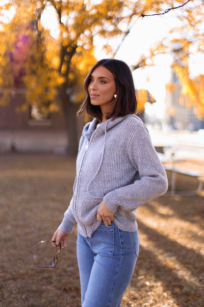 Chunky Heather Grey Zip Up Hooded Jacket - Magnolia Boutique