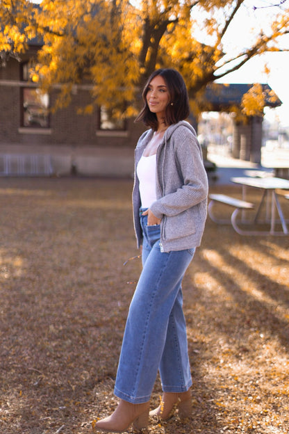 Chunky Heather Grey Zip Up Hooded Jacket - Magnolia Boutique