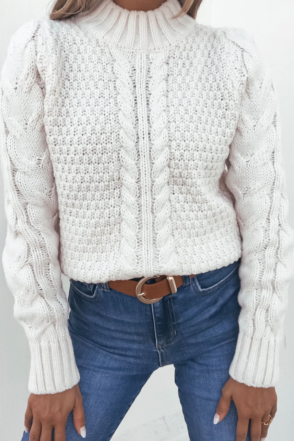 Chunky Light Cream Mock Neck Sweater - Magnolia Boutique