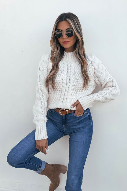 Chunky Light Cream Mock Neck Sweater - Magnolia Boutique