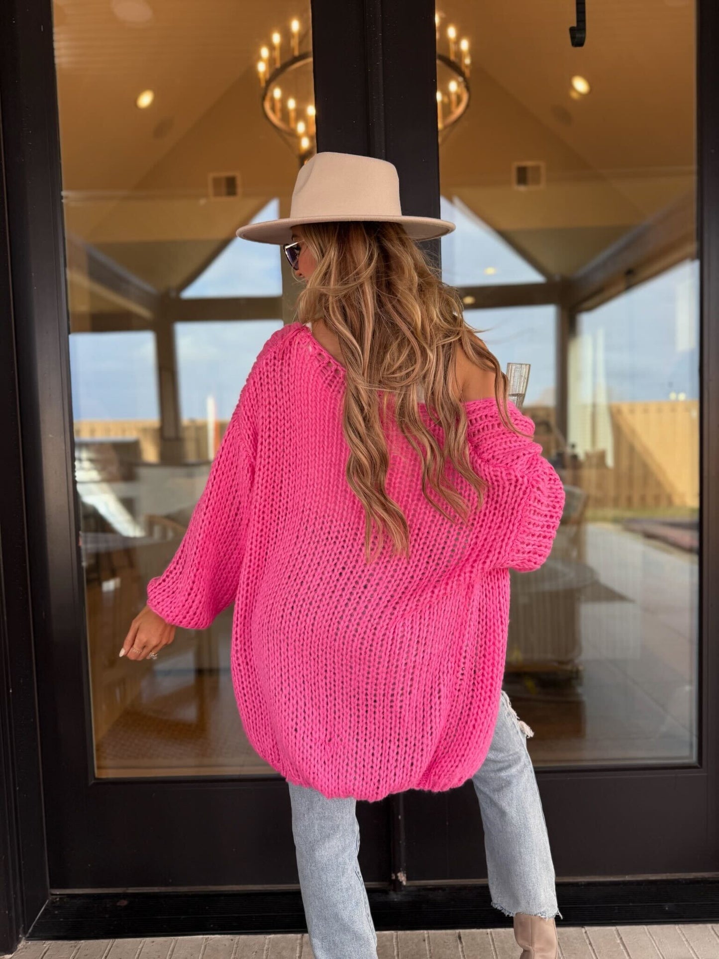 Chunky Pink Open Knit Sweater Cardigan - Magnolia Boutique