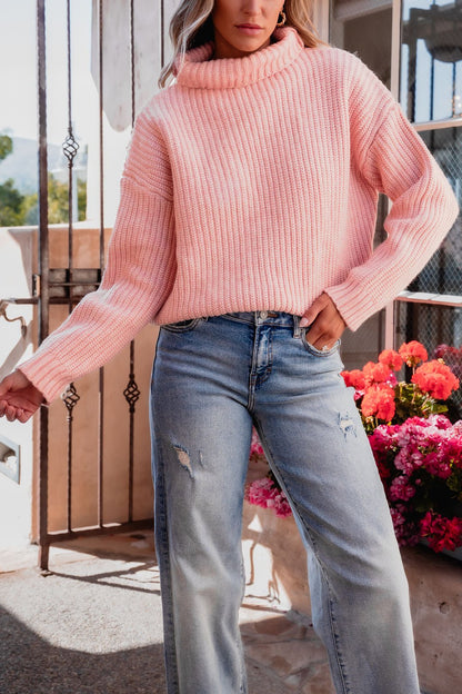 Chunky Pink Ribbed Turtleneck Sweater - Magnolia Boutique