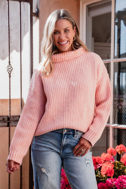 Chunky Pink Ribbed Turtleneck Sweater - Magnolia Boutique