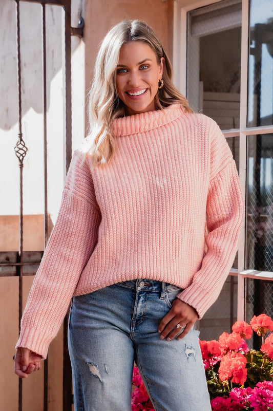 Chunky Pink Ribbed Turtleneck Sweater - Magnolia Boutique