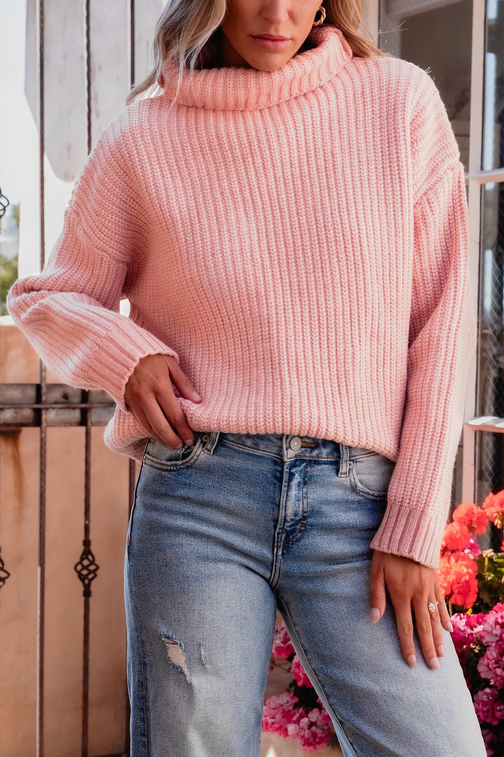 Chunky Pink Ribbed Turtleneck Sweater - Magnolia Boutique