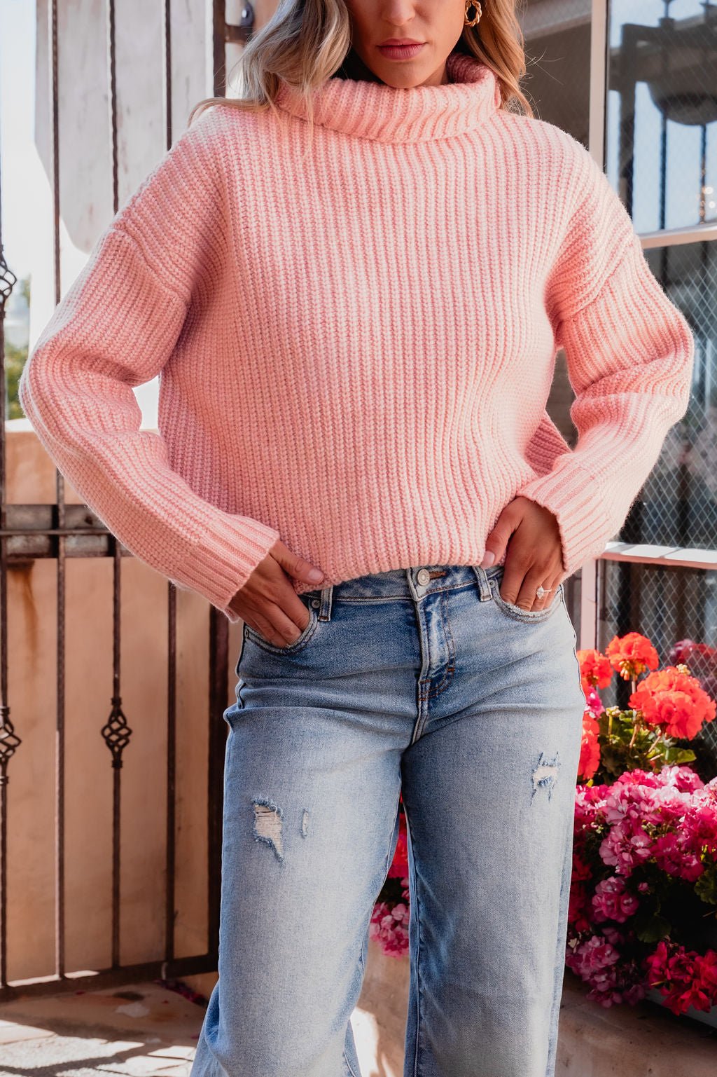 Chunky Pink Ribbed Turtleneck Sweater - Magnolia Boutique