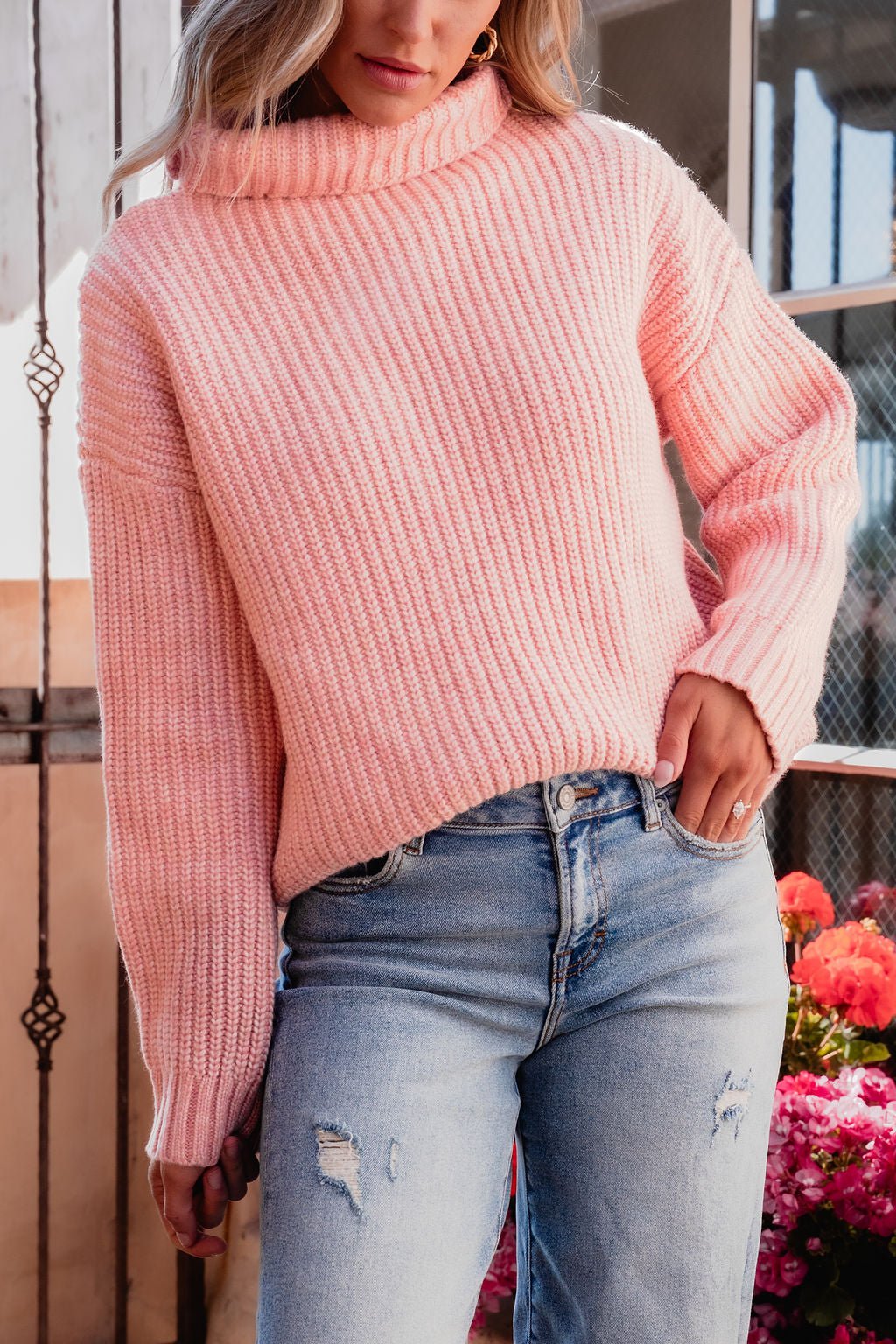 Chunky Pink Ribbed Turtleneck Sweater - Magnolia Boutique