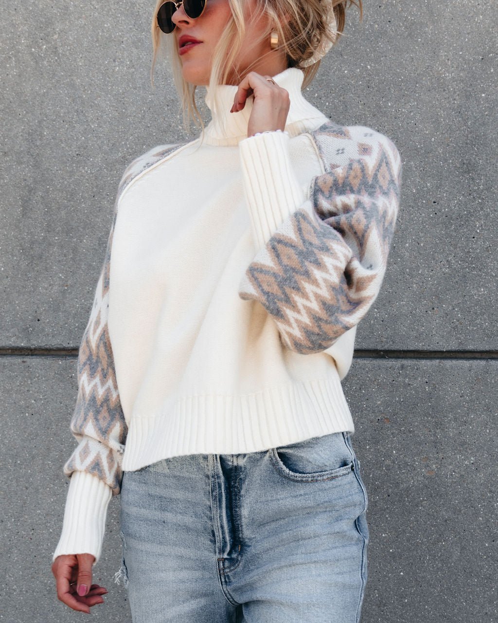 Color Block Sleeve Turtleneck Sweater - Cream - Magnolia Boutique