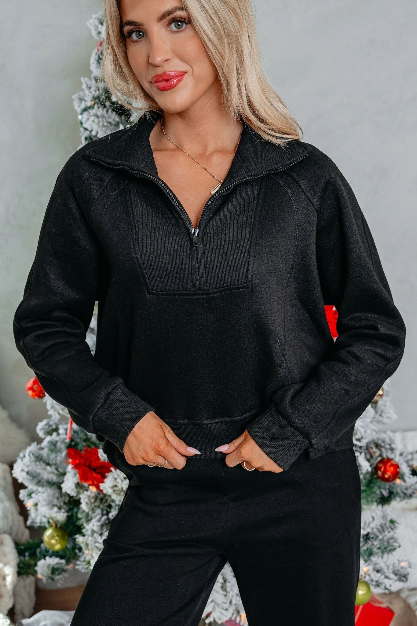 Comfort Lounge Black Half Zip Sweatshirt - Magnolia Boutique