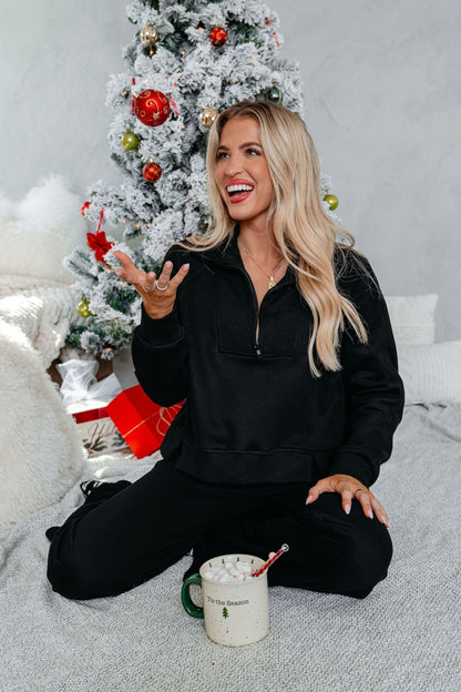 Comfort Lounge Black Half Zip Sweatshirt - Magnolia Boutique