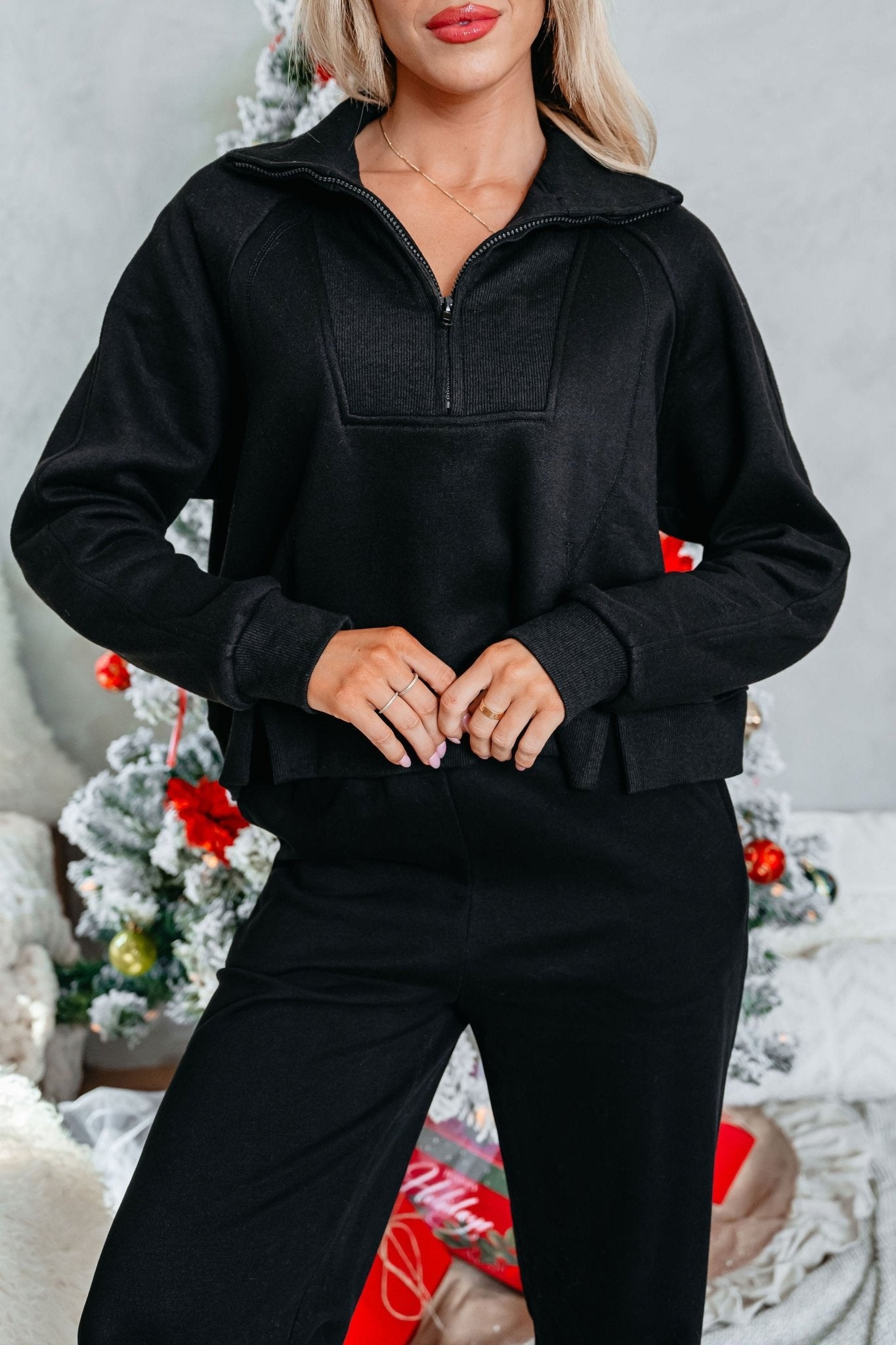 Comfort Lounge Black Half Zip Sweatshirt - Magnolia Boutique