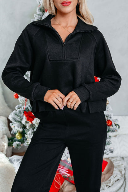 Comfort Lounge Black Half Zip Sweatshirt - Magnolia Boutique