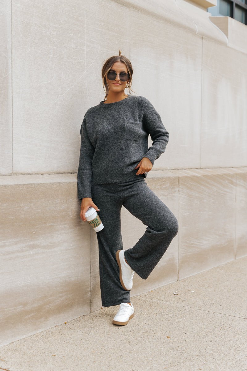 Comfy Lounge Crewneck Sweater - Charcoal - Magnolia Boutique