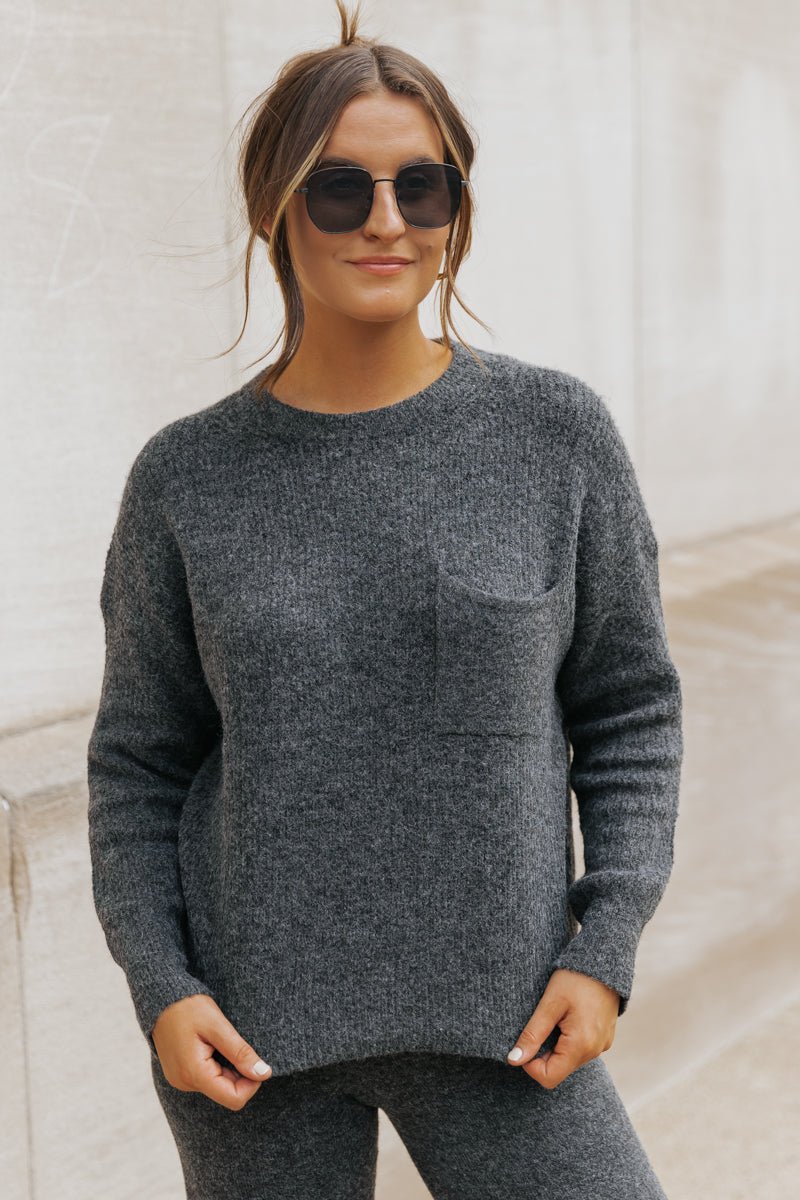 Comfy Lounge Crewneck Sweater - Charcoal - Magnolia Boutique