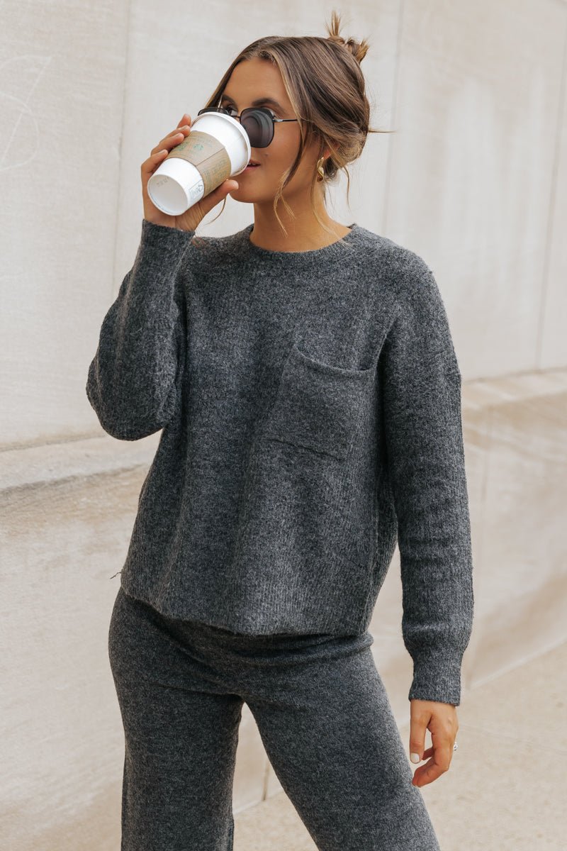 Comfy Lounge Crewneck Sweater - Charcoal - Magnolia Boutique