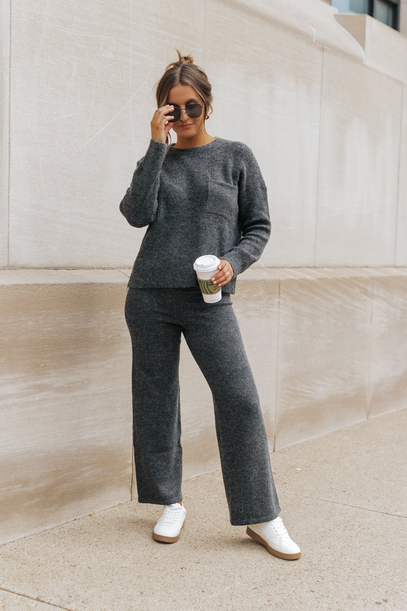 Comfy Lounge Crewneck Sweater - Charcoal - Magnolia Boutique