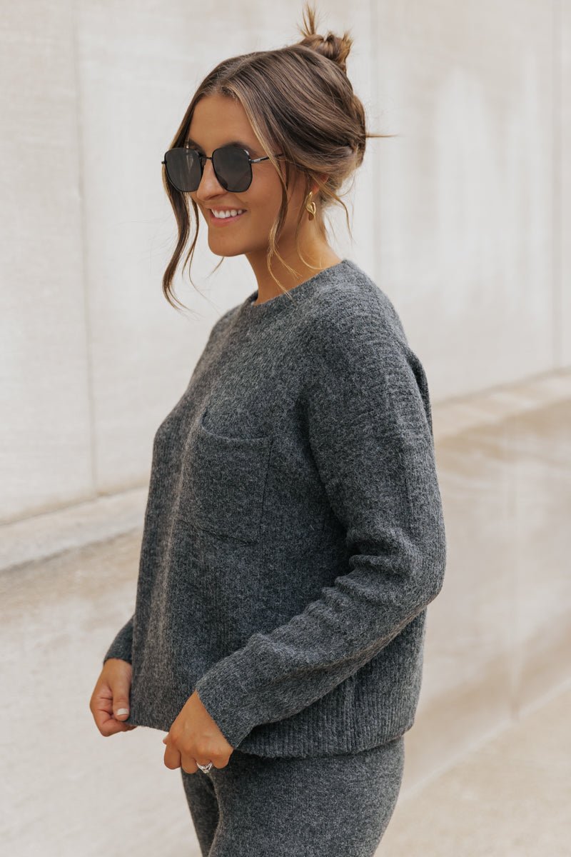 Comfy Lounge Crewneck Sweater - Charcoal - Magnolia Boutique