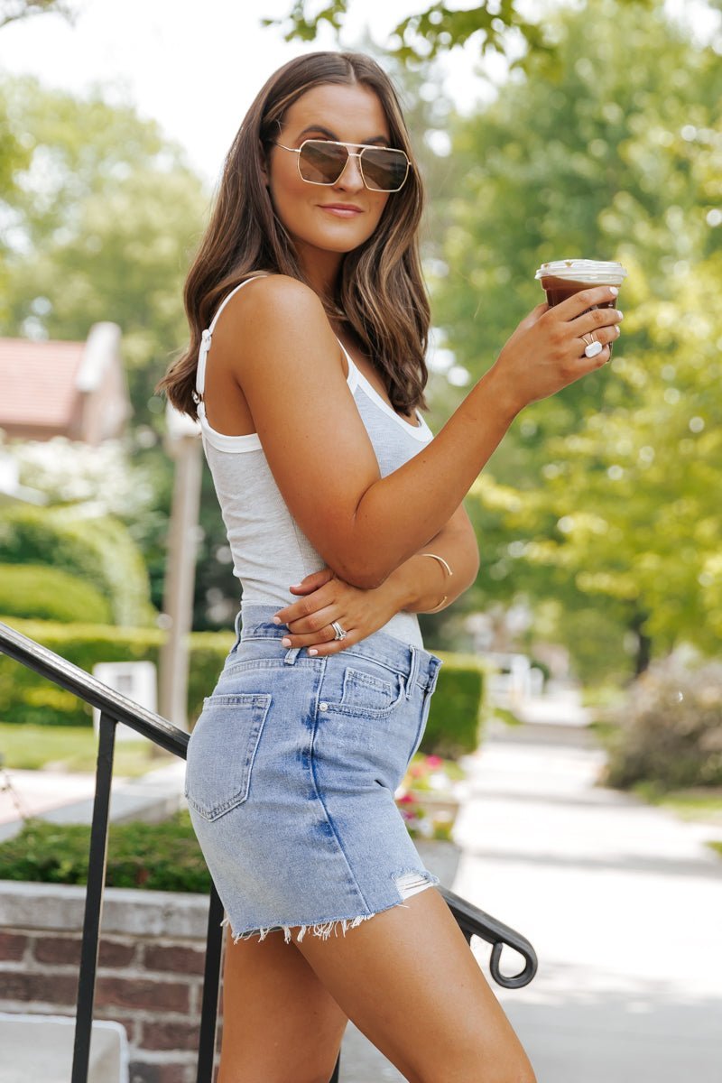 Contrast Ribbed Tank Bodysuit - Grey - FINAL SALE - Magnolia Boutique