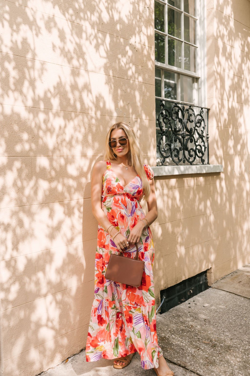 Coral Multi Print Shoulder Tie Maxi Dress - Magnolia Boutique