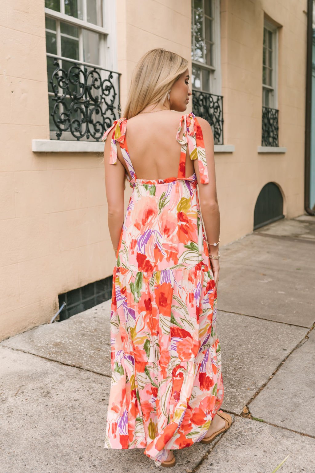 Coral Multi Print Shoulder Tie Maxi Dress - Magnolia Boutique