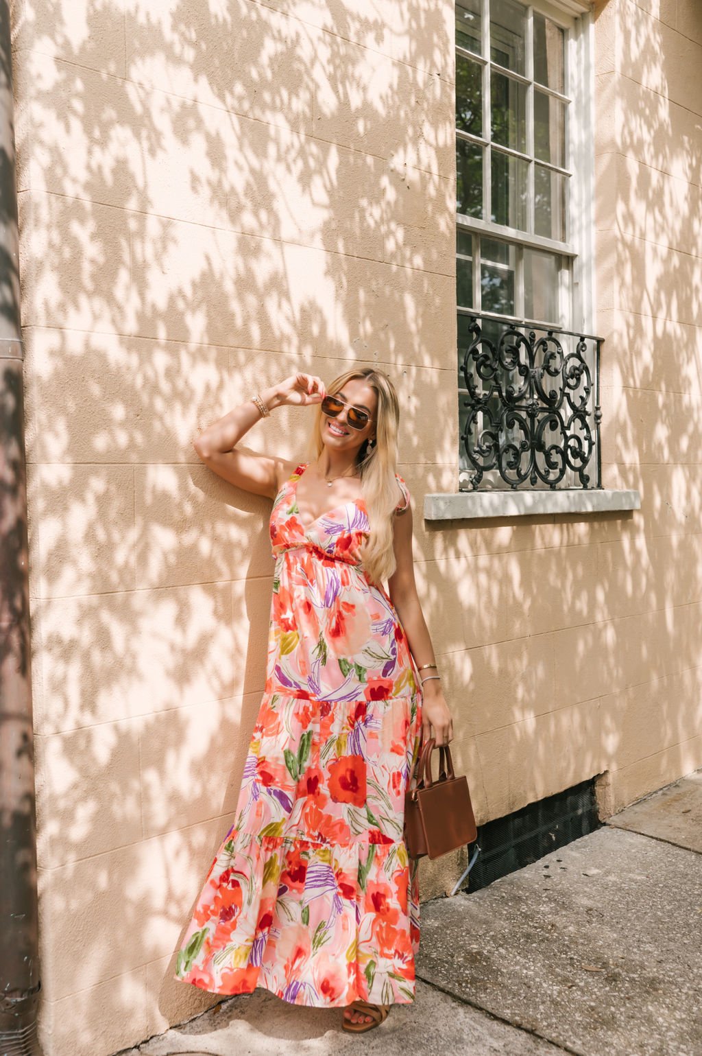 Coral print maxi dress hotsell