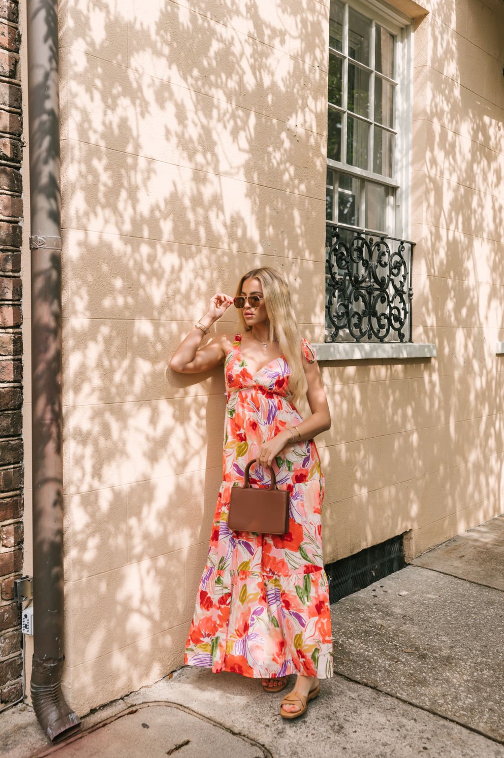 Coral Multi Print Shoulder Tie Maxi Dress - Magnolia Boutique