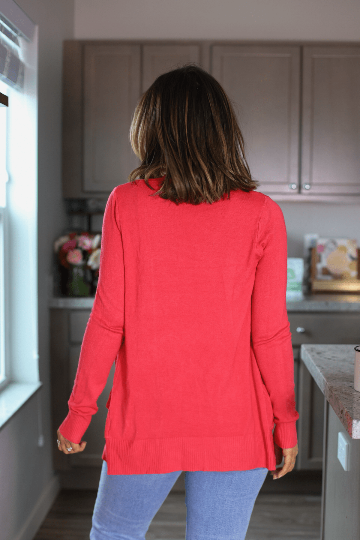 Coral Red Open Front Ribbed Cardigan - Magnolia Boutique