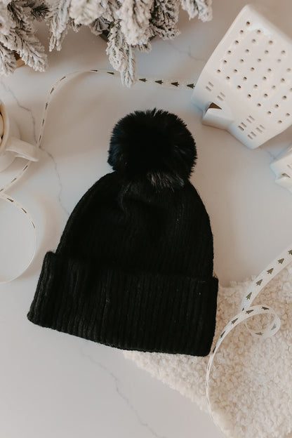 Cozy Black Ribbed Pom Beanie - Magnolia Boutique