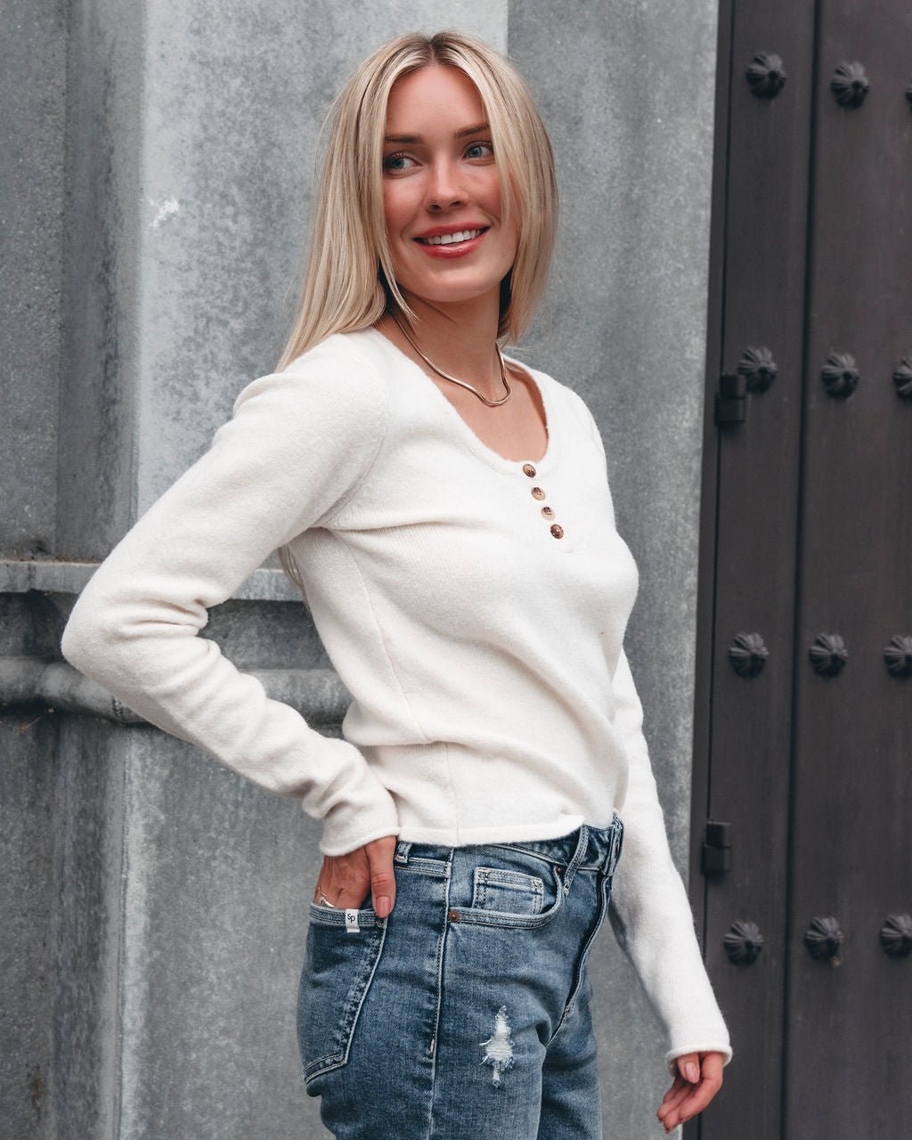 Cozy Brushed Button Up Sweater - Cream - Magnolia Boutique