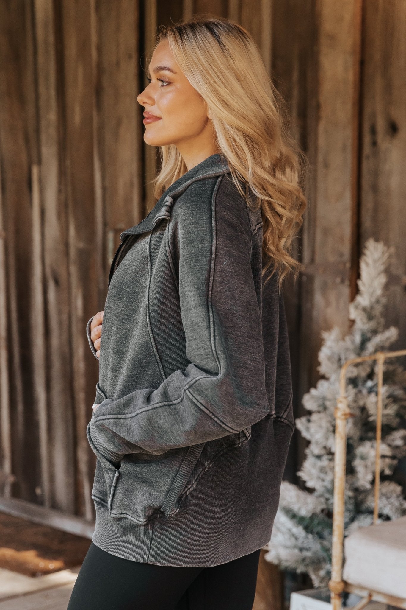 Cozy Essential Zip Up Sweatshirt - Charcoal - Magnolia Boutique