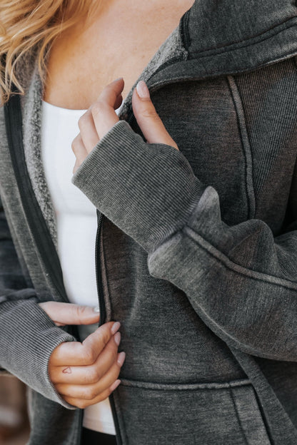 Cozy Essential Zip Up Sweatshirt - Charcoal - Magnolia Boutique