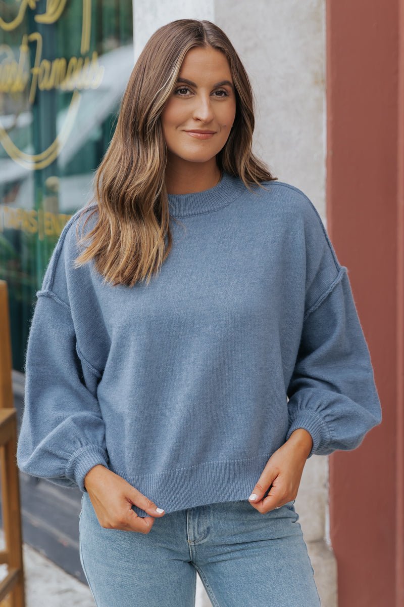 Cozy Long Dolman Sleeve Sweater - Teal - Magnolia Boutique