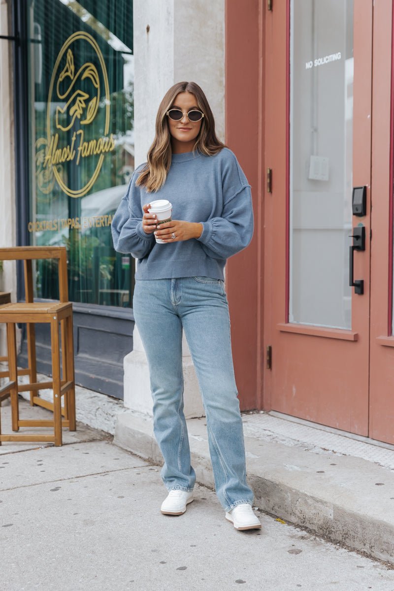 Cozy Long Dolman Sleeve Sweater - Teal - Magnolia Boutique