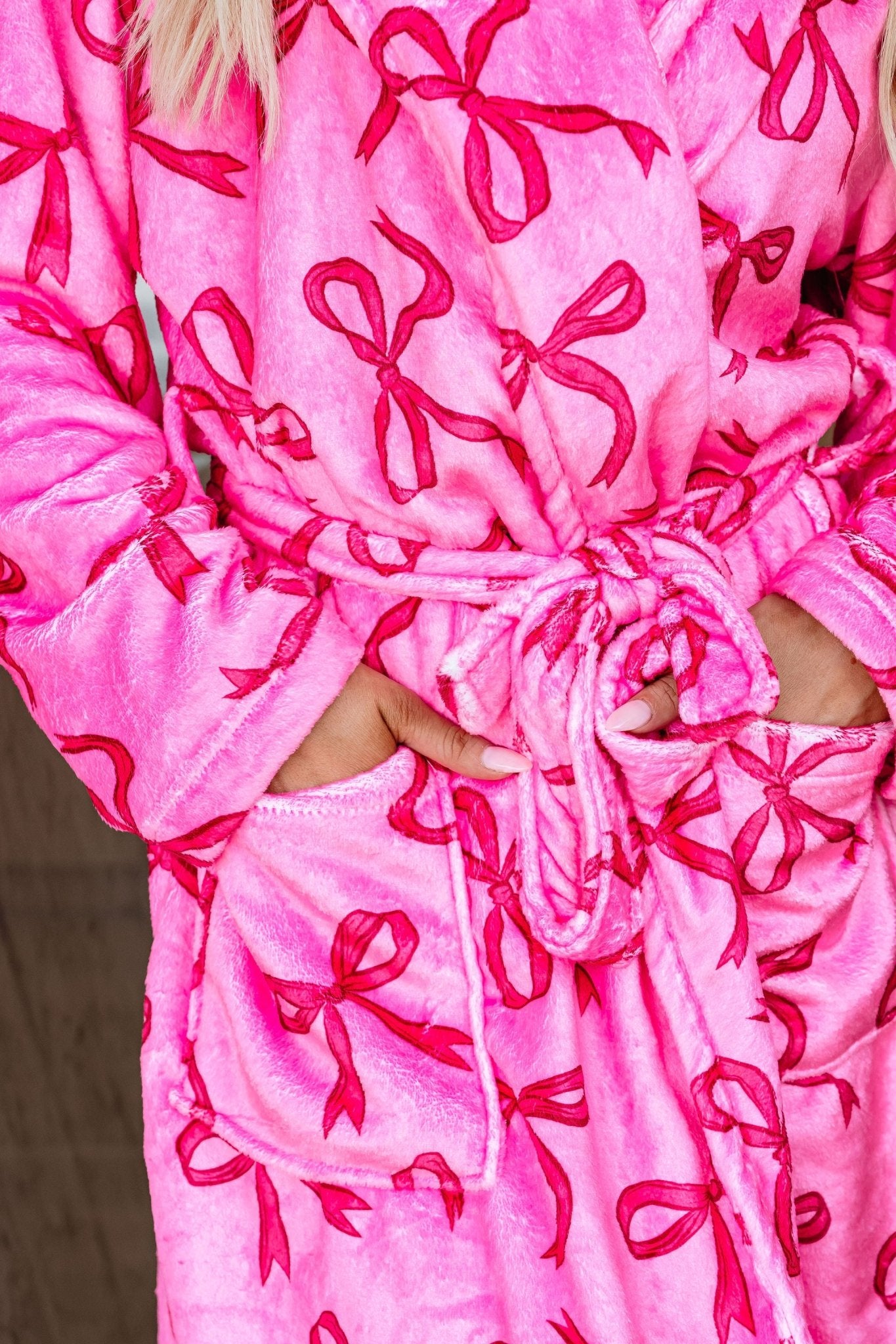 Cozy Soft Pink Bow Print Robe - Magnolia Boutique