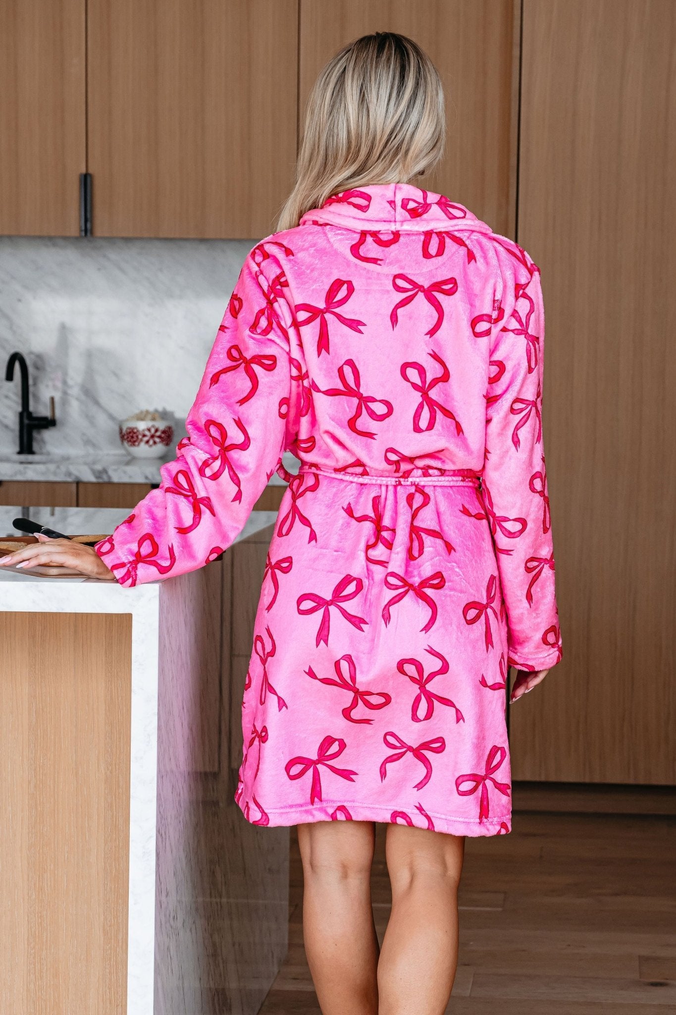 Cozy Soft Pink Bow Print Robe - Magnolia Boutique